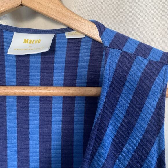 Anthropologie Maeve Bisevo Ribbed Blue Tank Dress Striped Maxi Dress Size XL - Picture 4 of 15